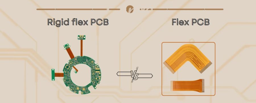 Side-by-side comparison of a rigid flex PCB and a flex PCB